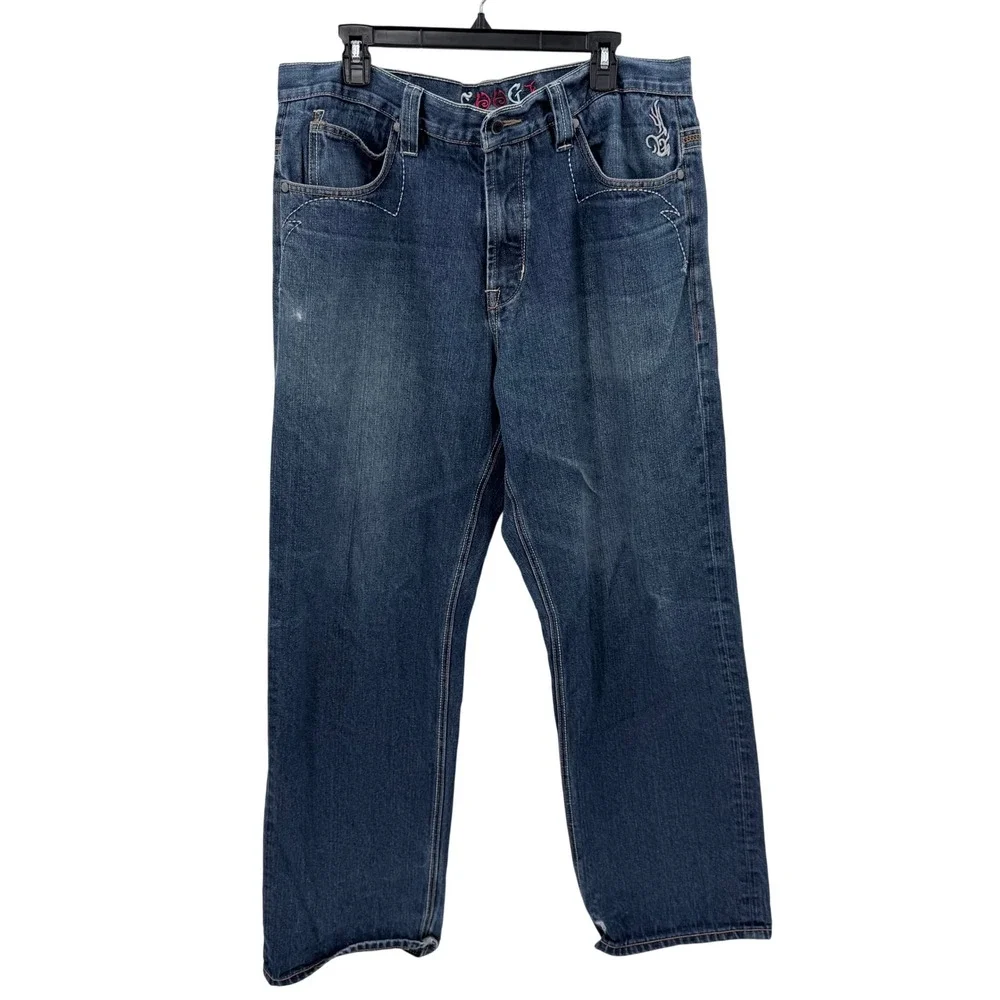 Coogi Mens Embroidered Back Pocket Jeans Blue Medium Wash Denim 38x32 Streetwear